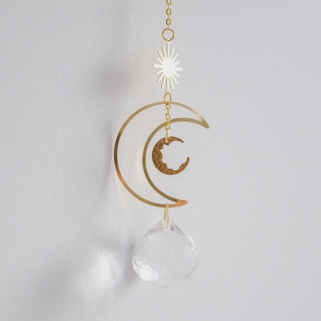 Crescent &amp; Sun Crystal Suncatcher