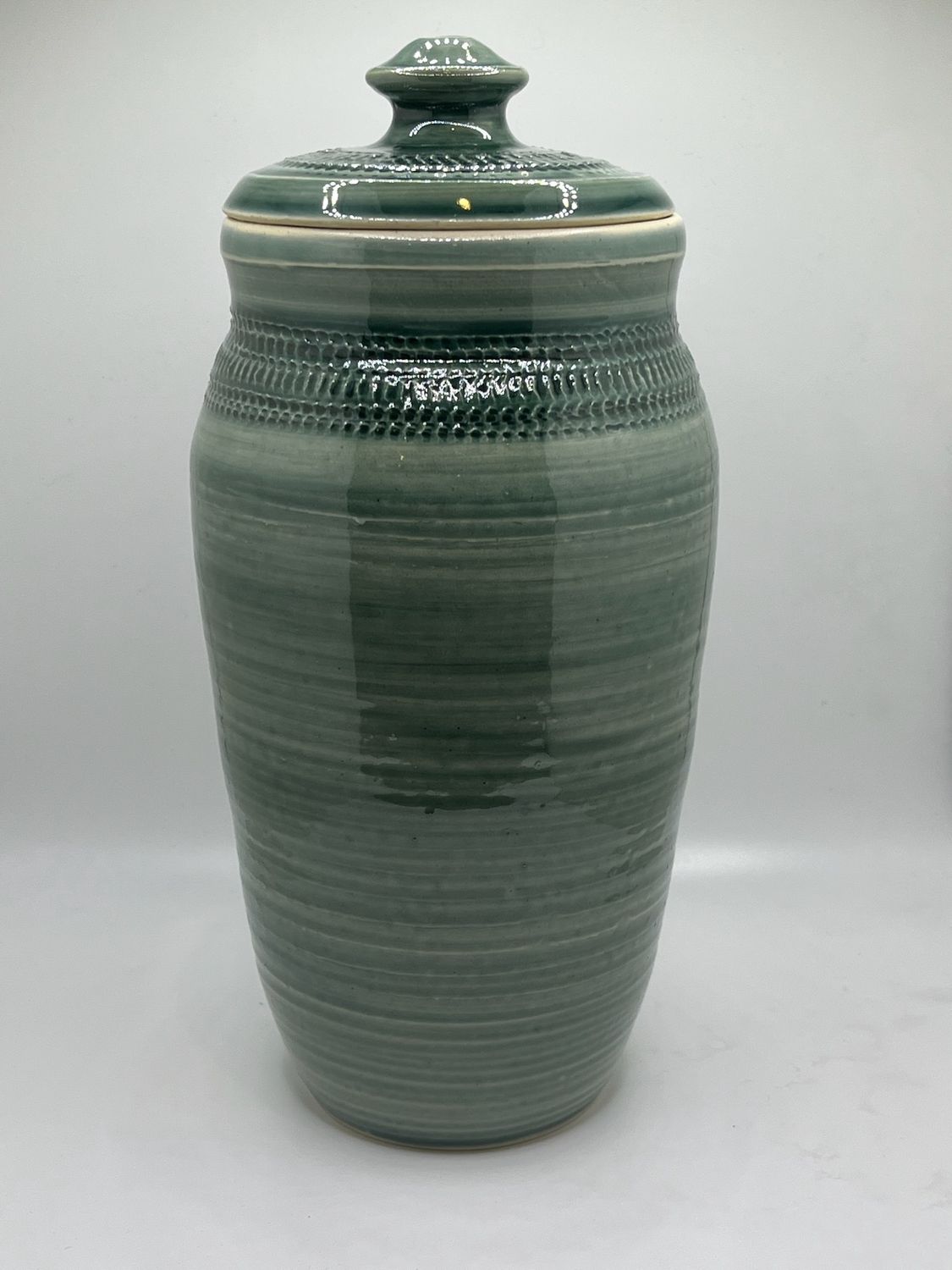 Detailed Green Large Lidded Vase