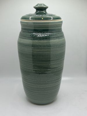 Detailed Green Large Lidded Vase
