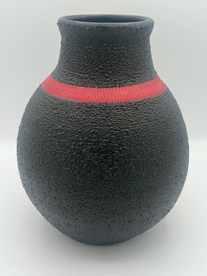 Black Crackle and Red Detailed Stripe Large Vase