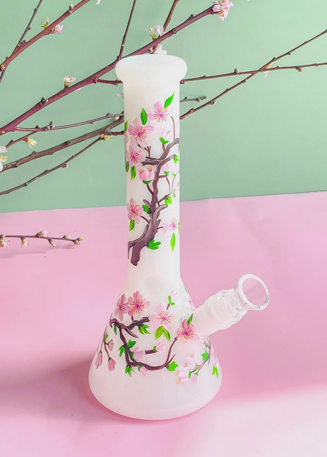 Canna Style Handpainted Cherry Blossom Bong
