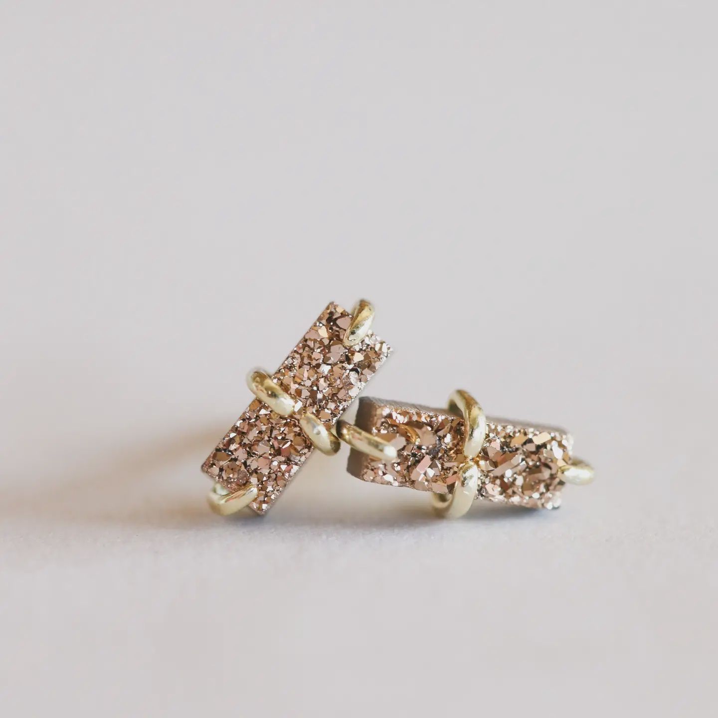 Druzy Bar - Rose Gold - Gold Earrings