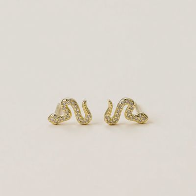 Pave Stud - Snake - Gold Earrings