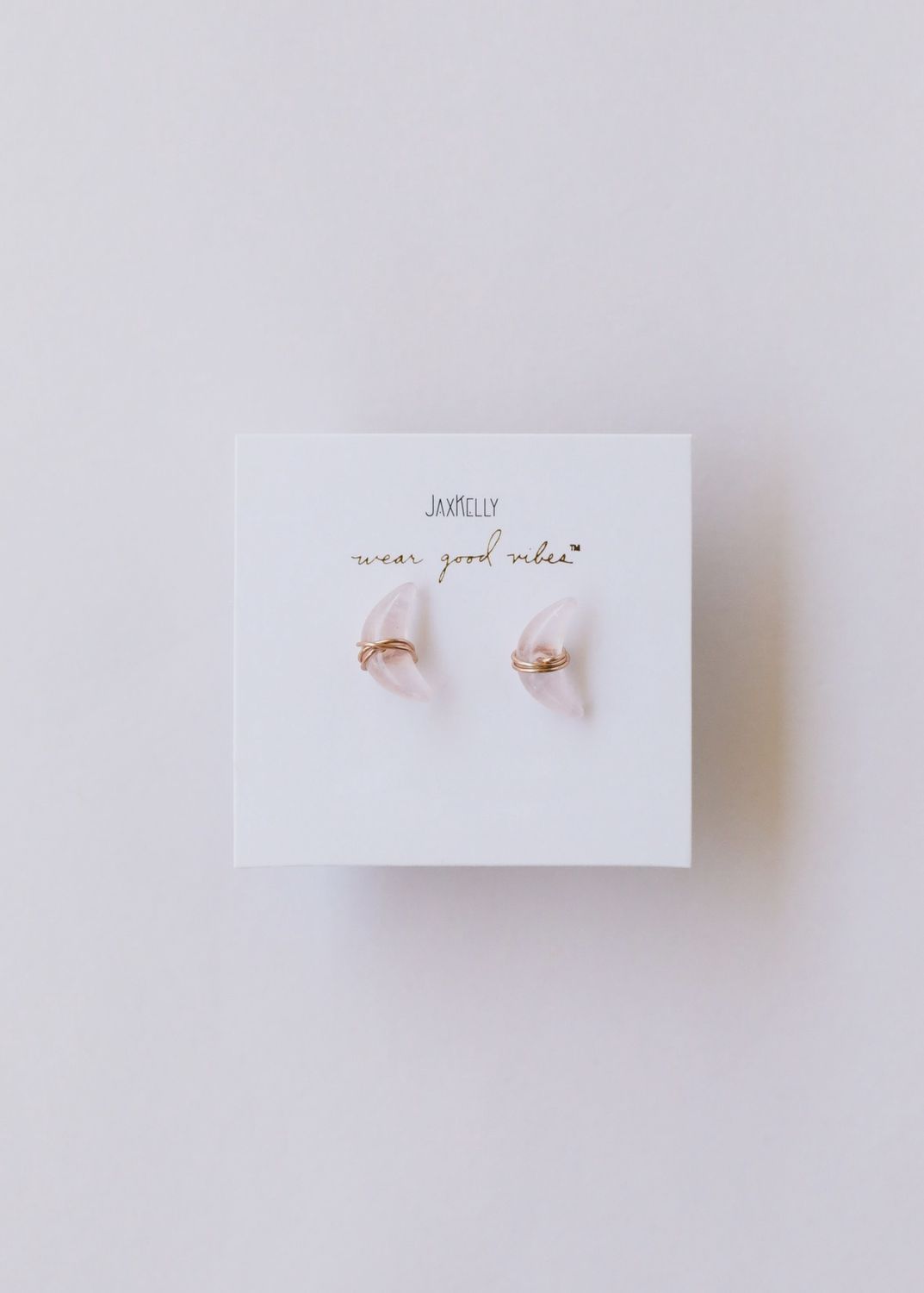 Wire Wrapped Moon - Rose Quartz - Earrings