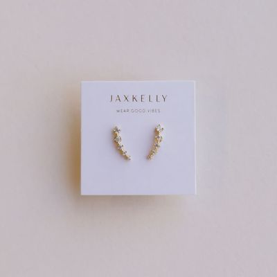Crawler - White Cz - Gold Earrings