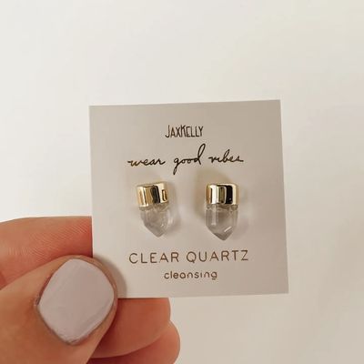 Gold Dip Point - Clear Quartz - Gold Earrings