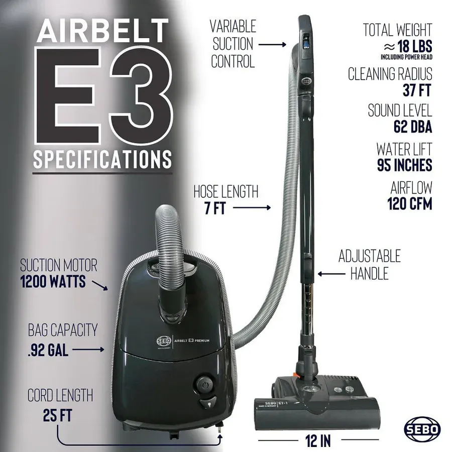 SEBO Airbelt E3 Premium Canister Vacuum - Red
