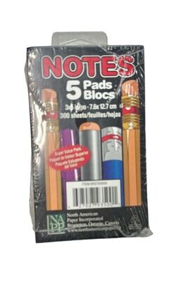 Notes (5 Pads) 3x5 in (300 Sheets)