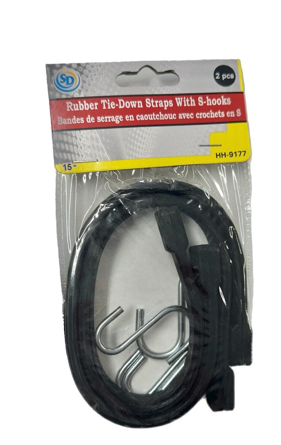 Rubber Tie-Down Straps With S-hooks (2 pcs)-15&quot;