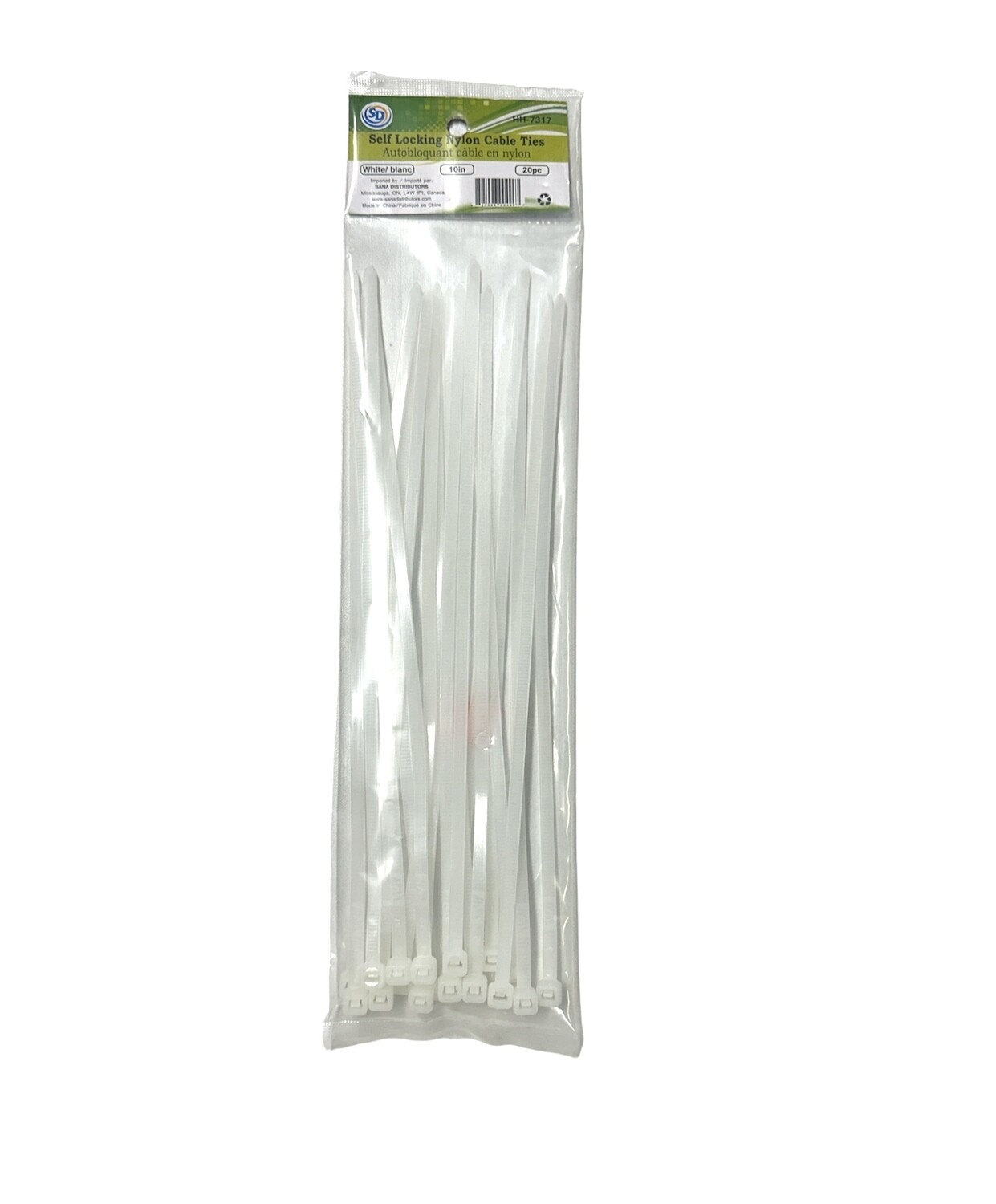 Self Locking Nylon Cable Ties (10 in) (20pc) (White)