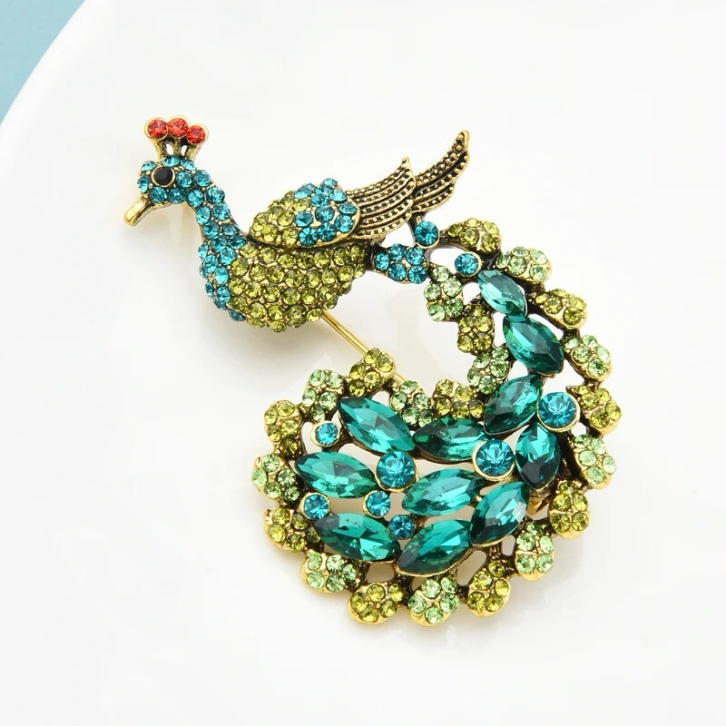Aqua Peacock Brooch