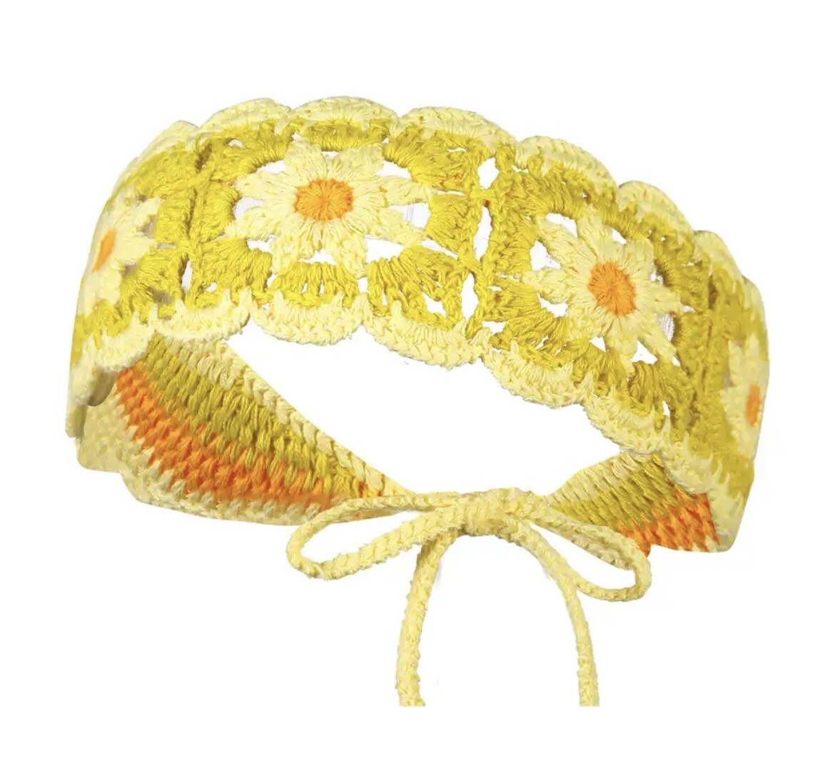Yellow Crochet Flower Headband