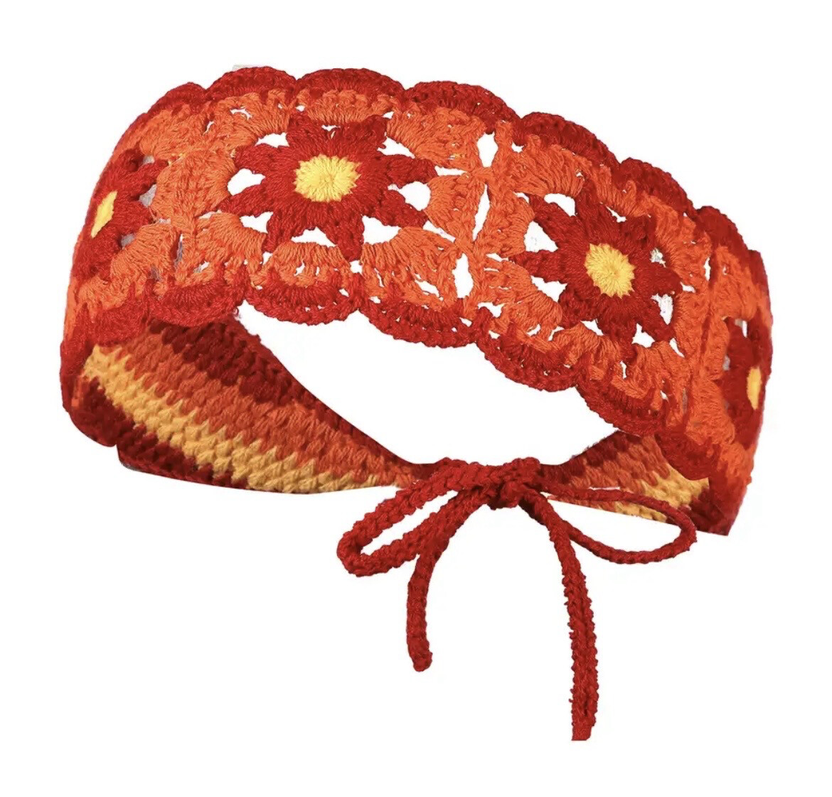 Red Orange Crochet Flower Headband