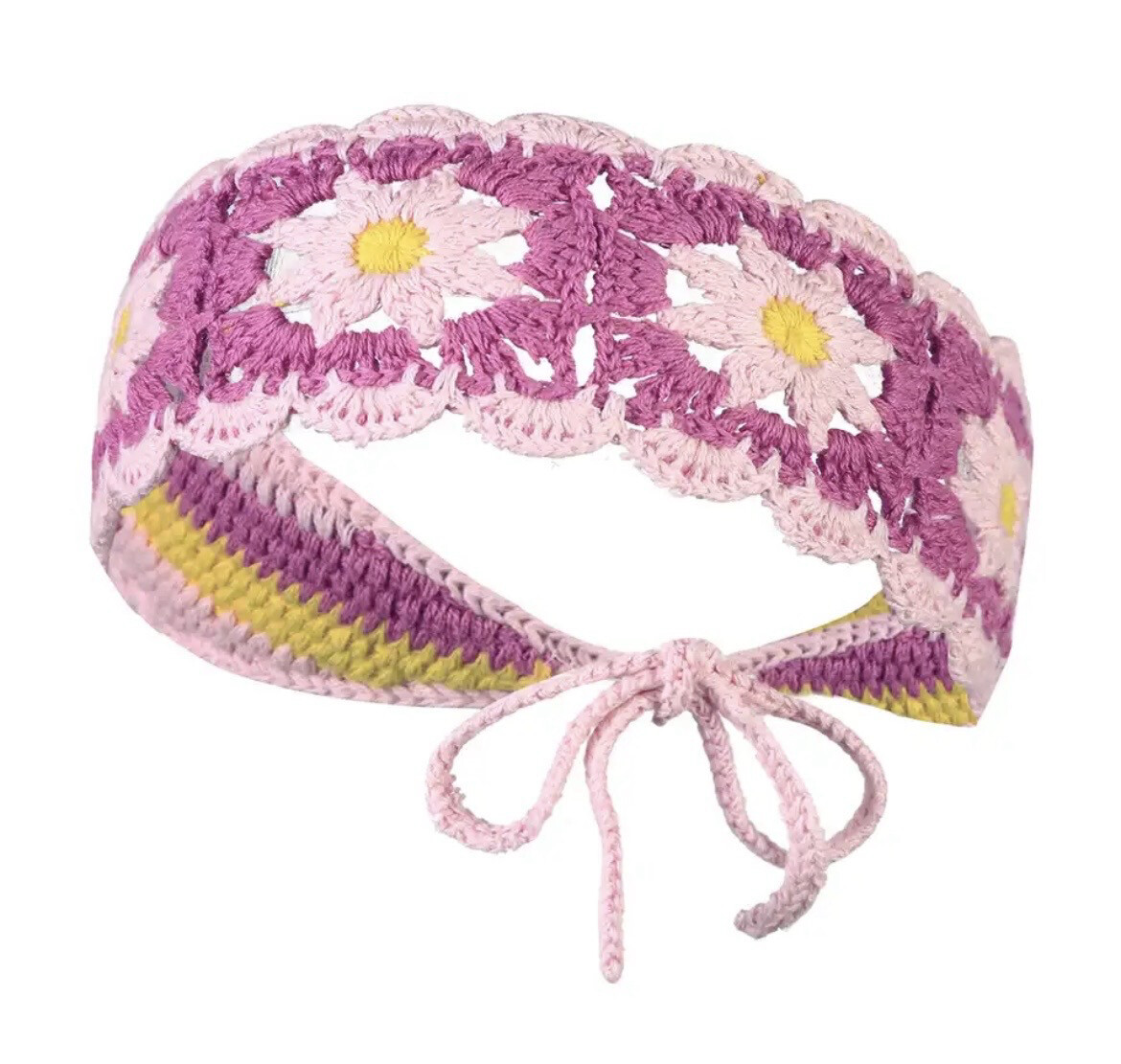 Pink Crochet Flower Headband