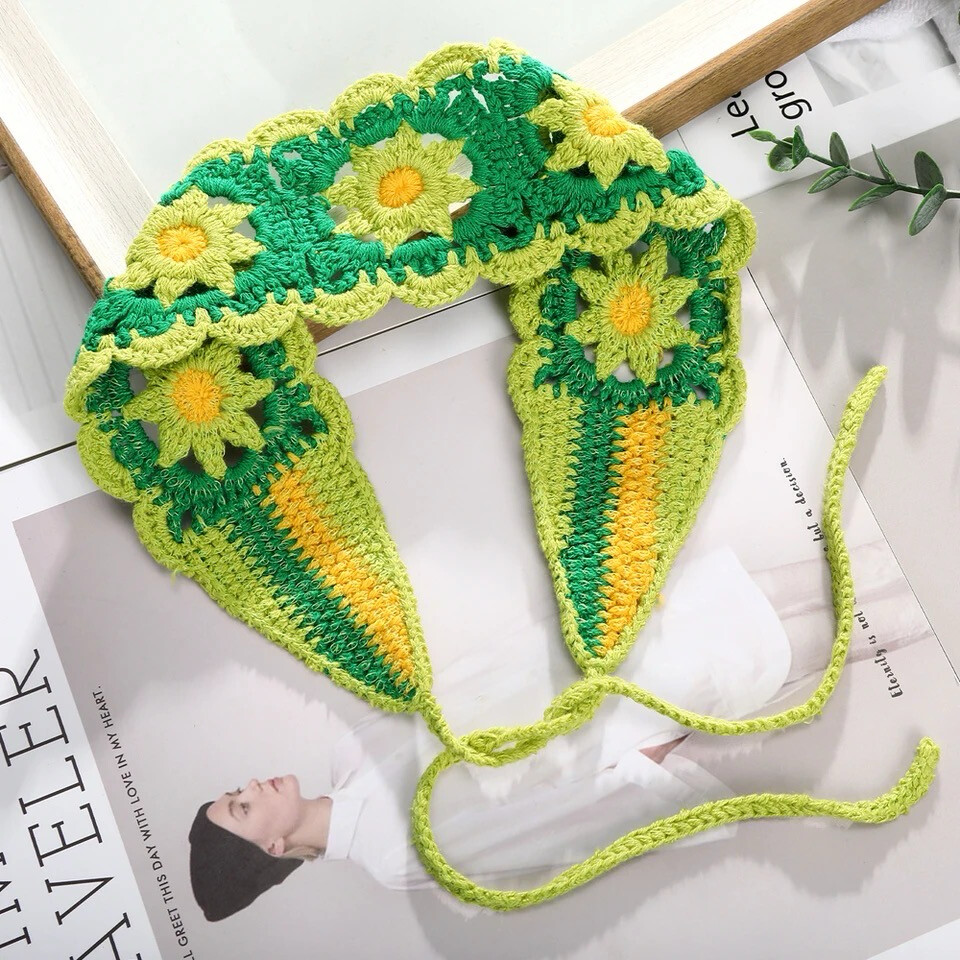 Green Crochet Flower Headband