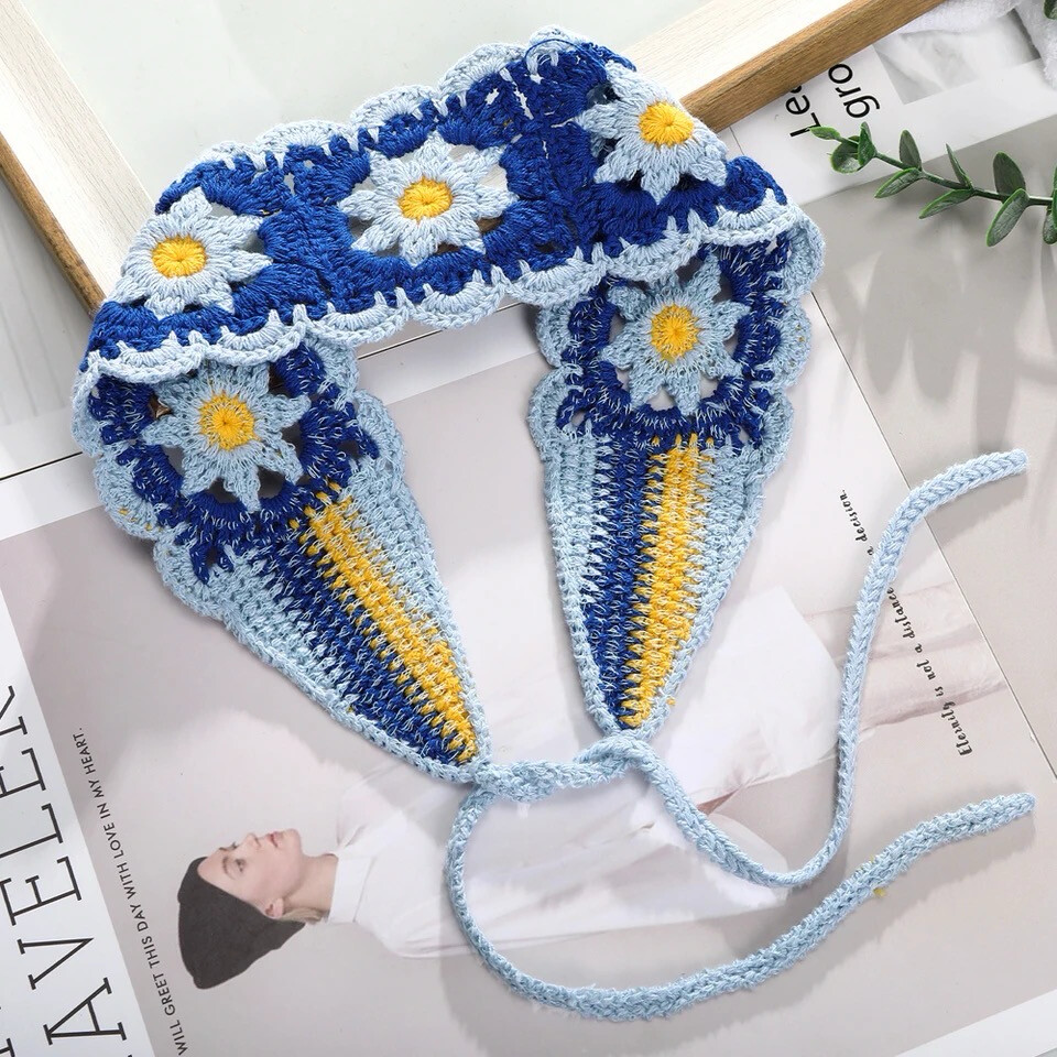 Blue Crochet Flower Headband