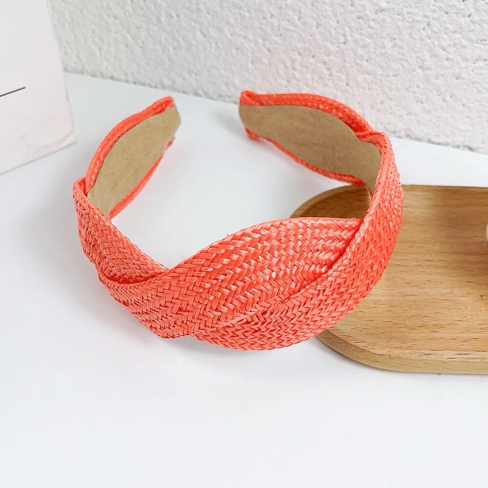 Orange Raffia Cross Twisted Headband