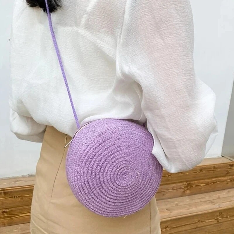 Lavender Beach Crossbody Rattan Bag
