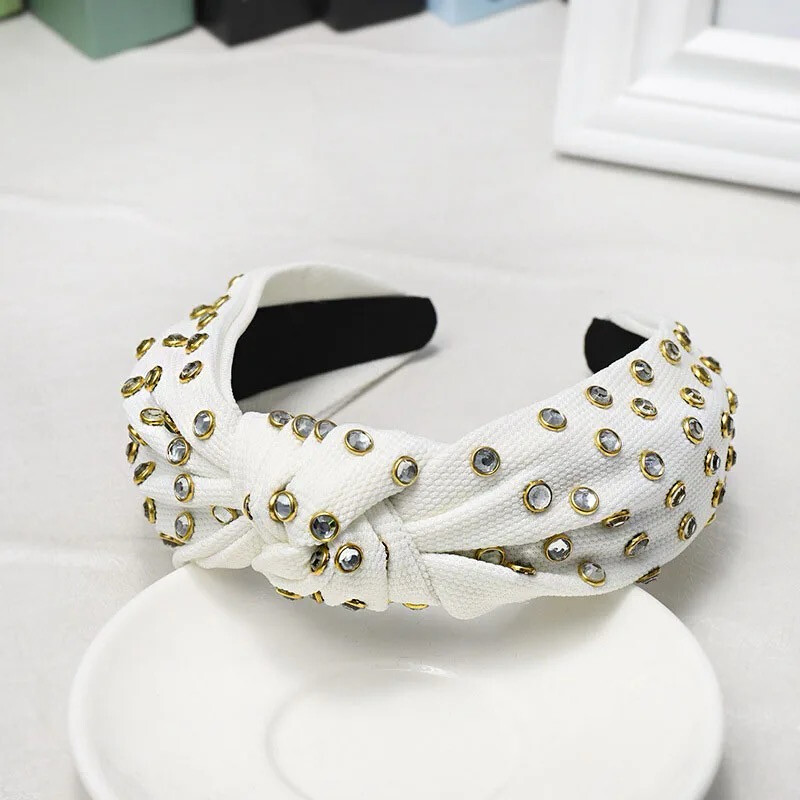 White  Rhinestone Knotted Headband