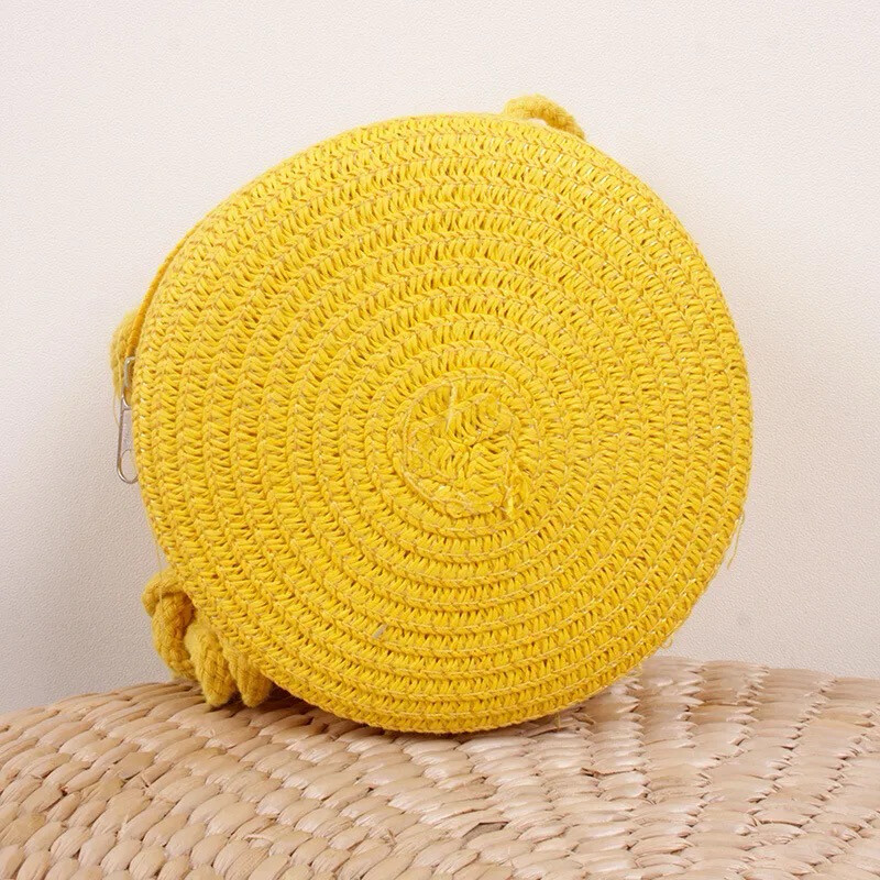 Yellow Raffia Circle Bag