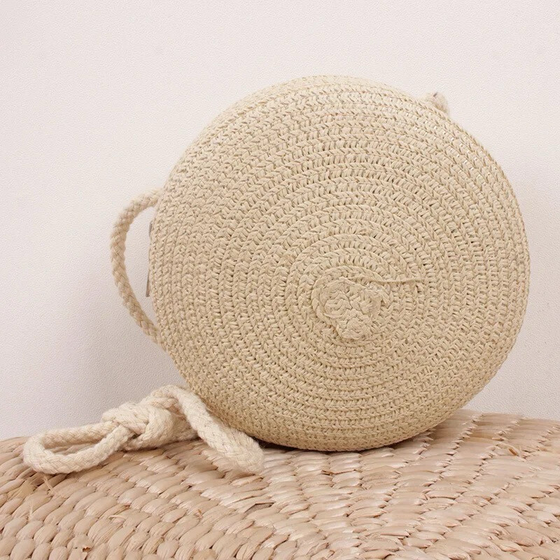 White Raffia Circle Bag