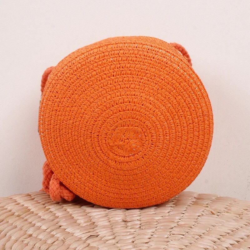 Orange Raffia Circle Bag