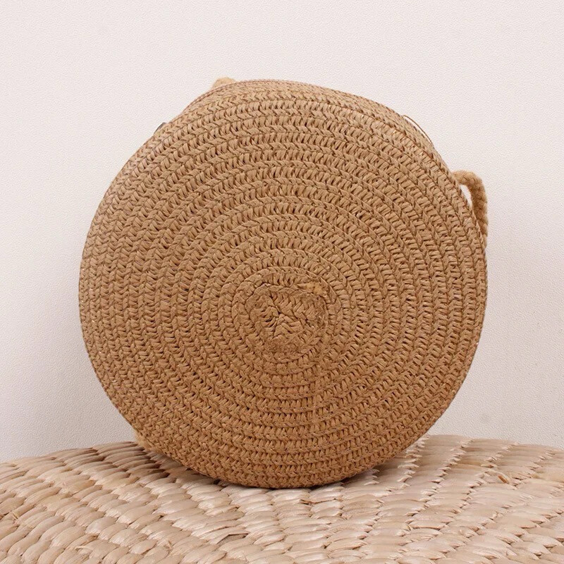 Nude Raffia Circle Bag