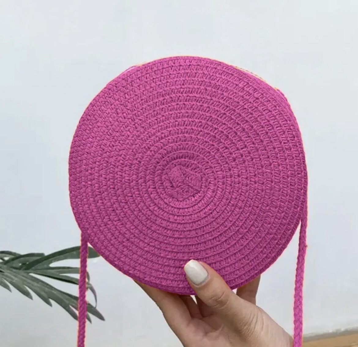 Pink Raffia Circle Bag