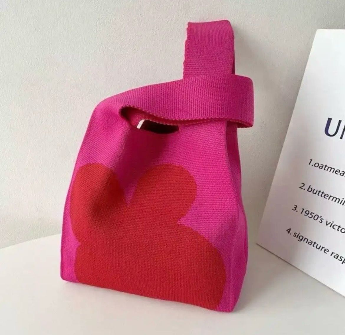 Flower Red Knitted Tote Bag