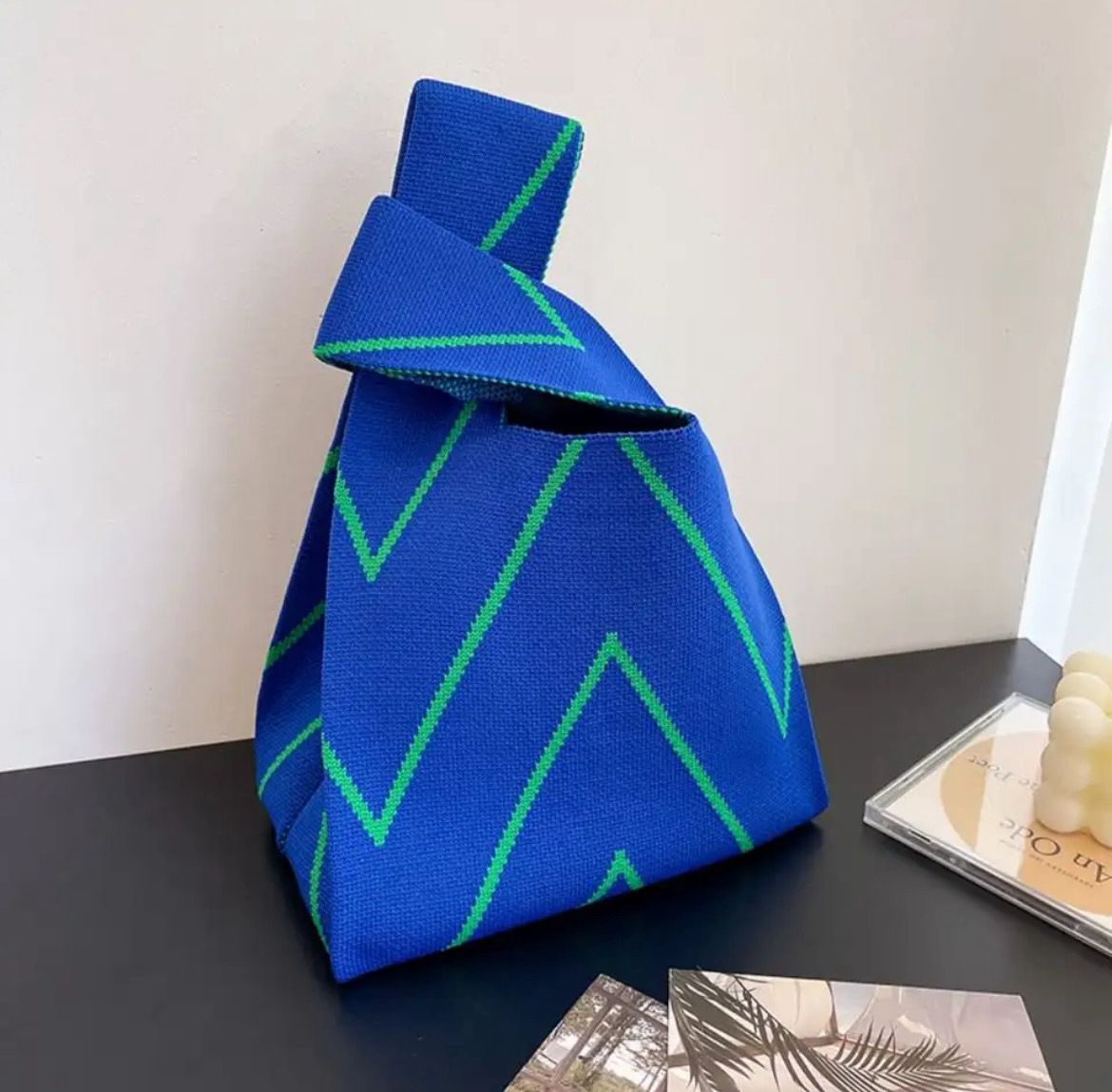 Blue Knitted Tote Bag