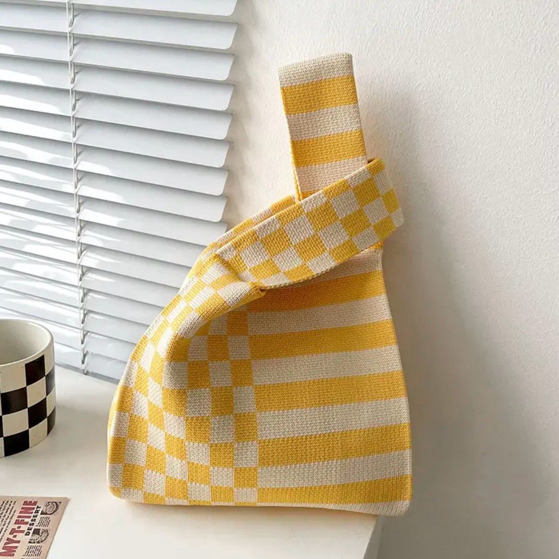 Yellow Squares Knitted Tote Bag