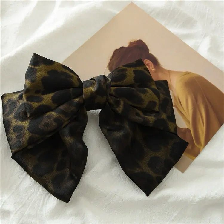 Olive green cheetah print hair bow