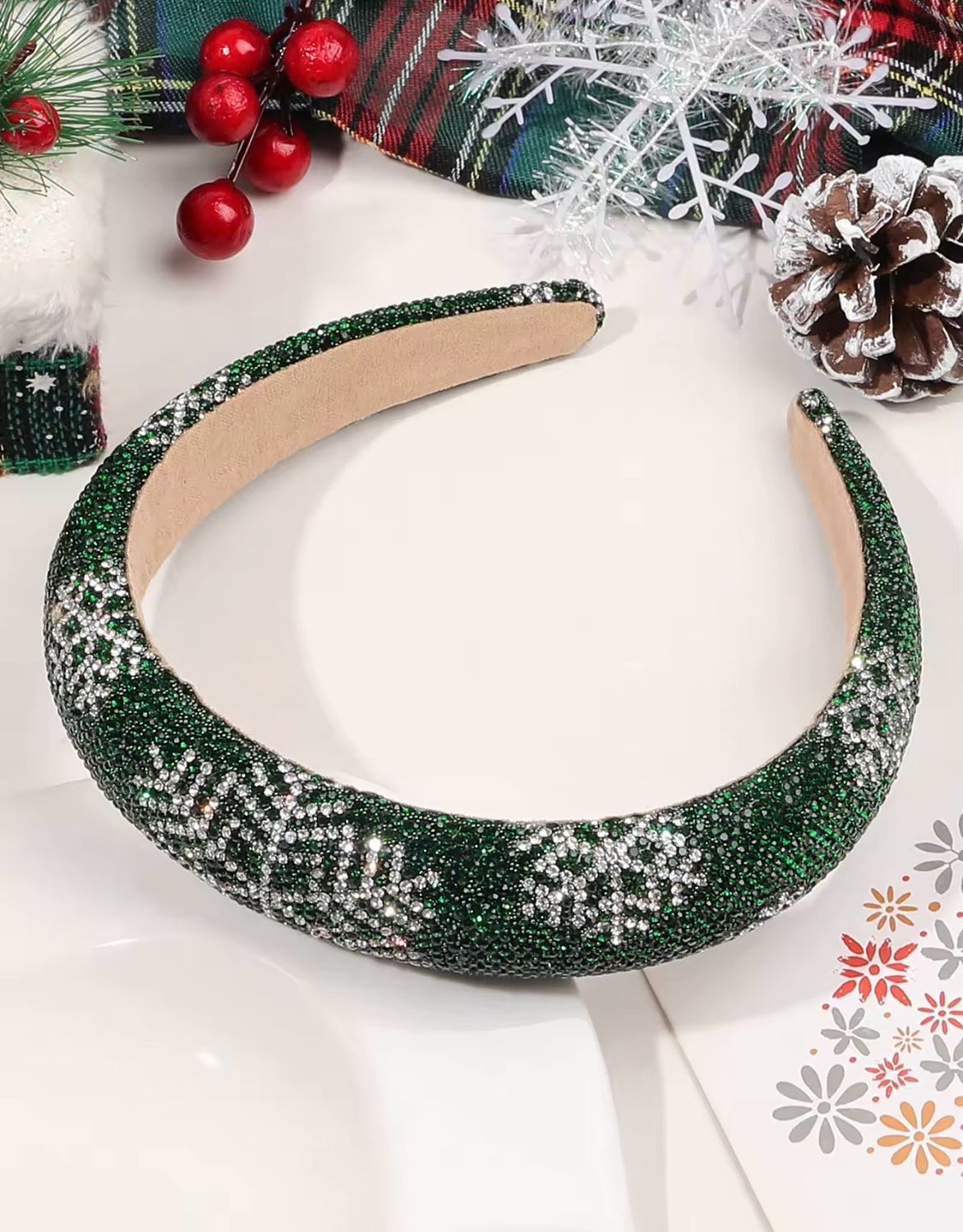 Christmas Snowflakes Green Headband