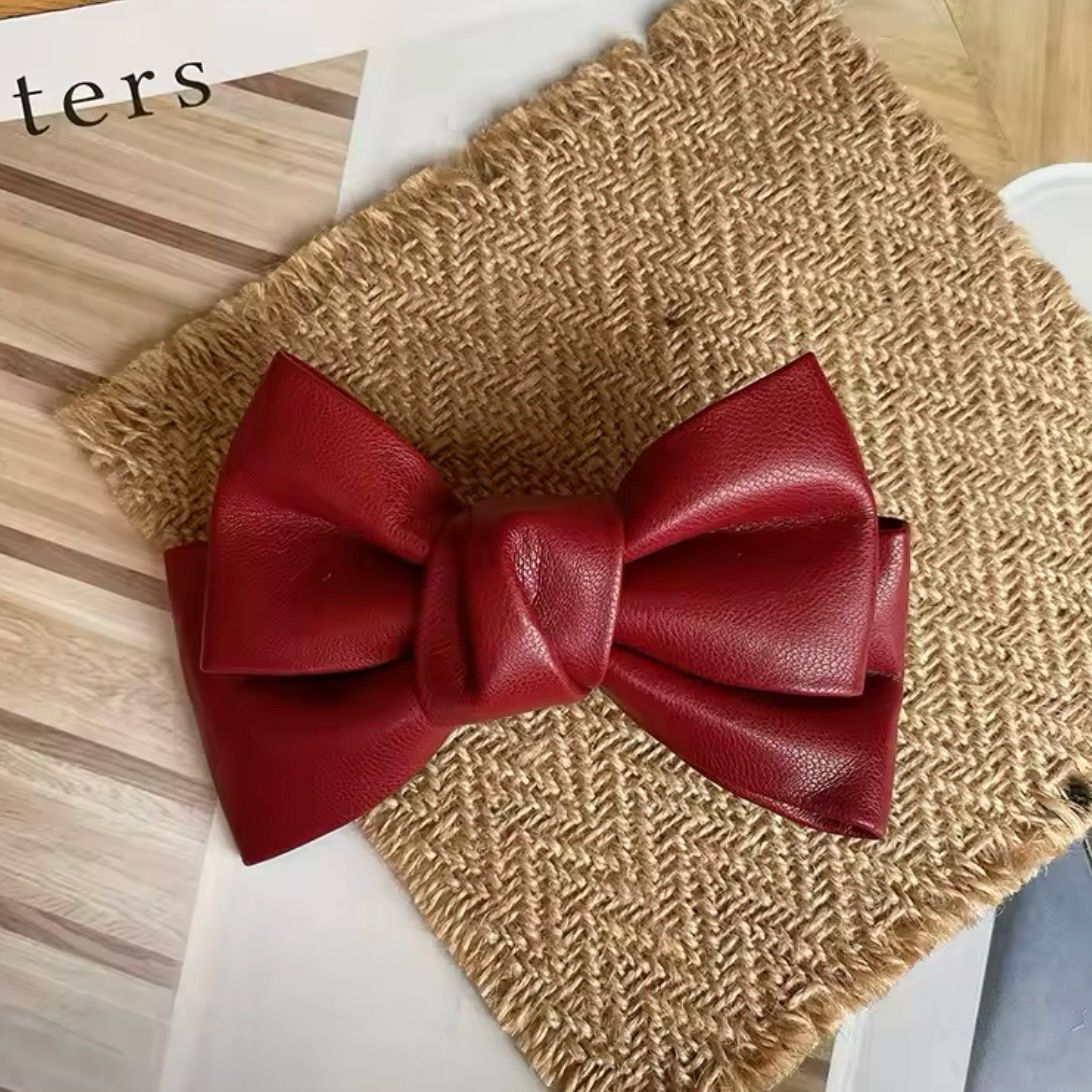 Red wine Leather Hairbow