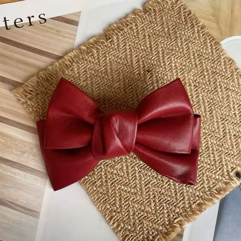 Red wine Leather Hairbow