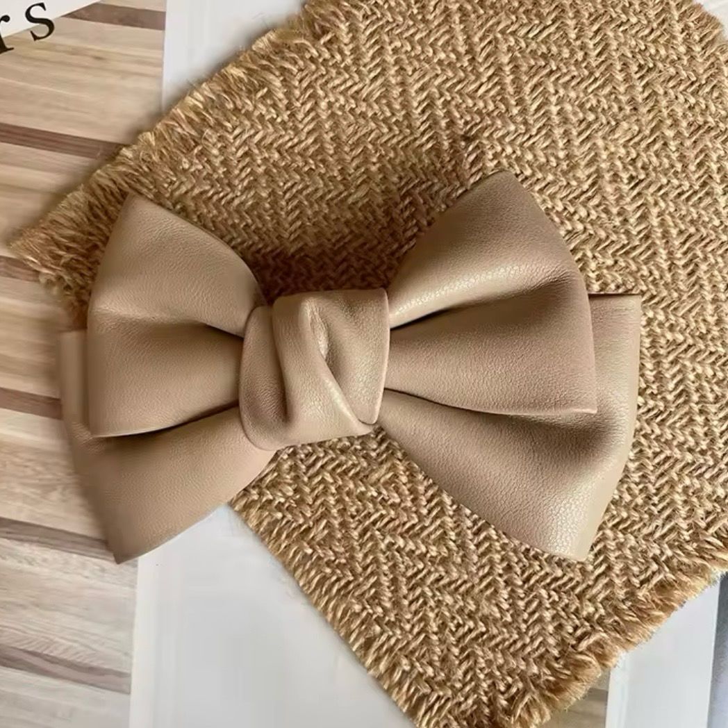 Beige Leather Hairbow