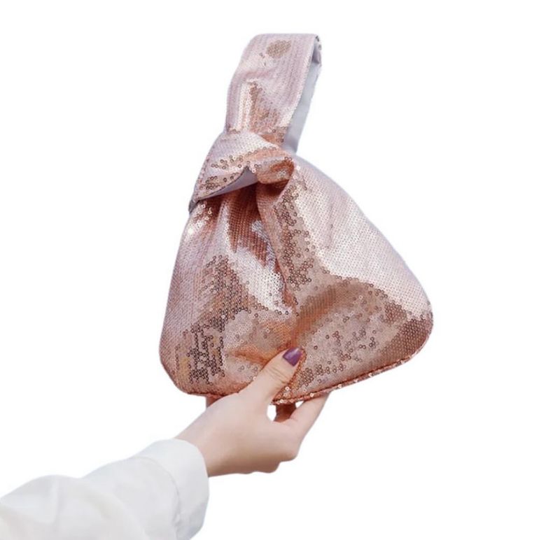 Sequin Knot Pouch Rosegold
