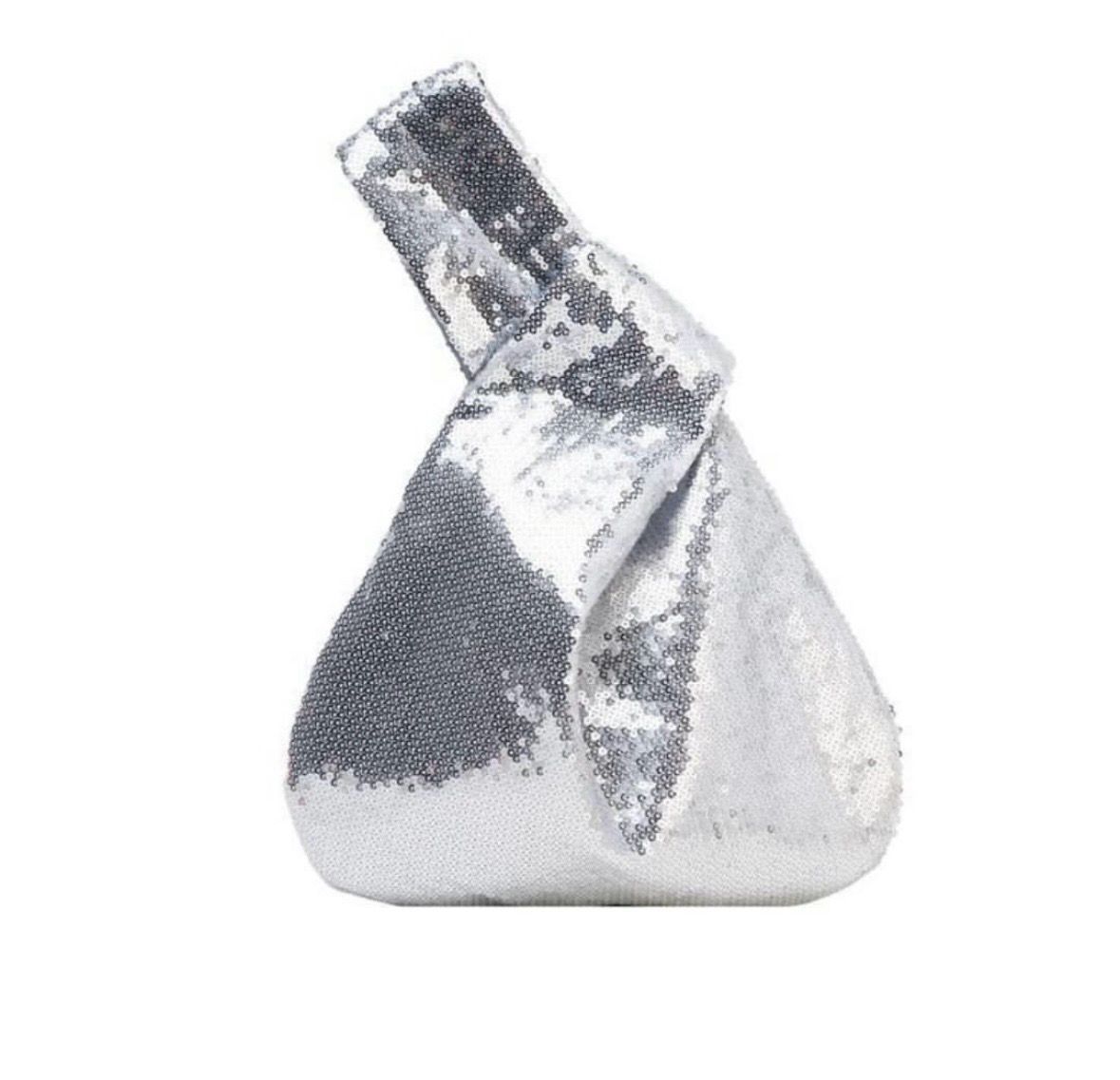 Sequin Knot Pouch Silver