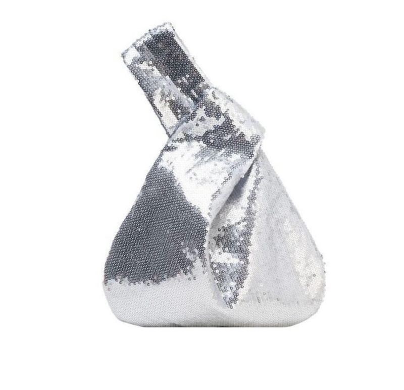 Sequin Knot Pouch Silver
