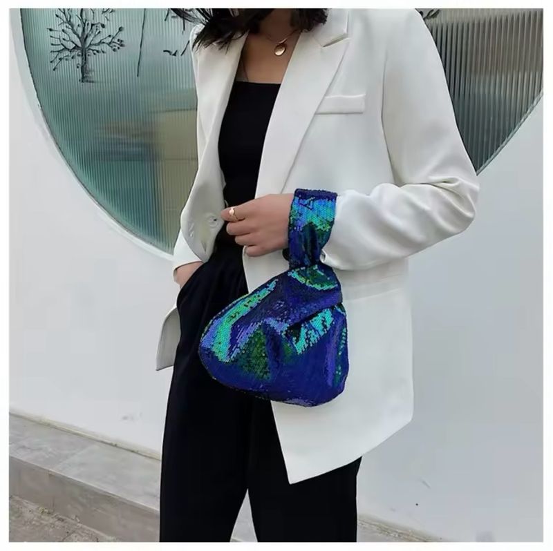 Sequin Knot Pouch Blue-Green Tornasol