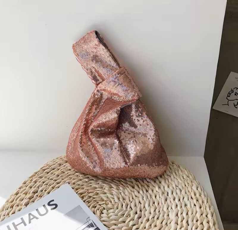 Sequin Knot Pouch Rosegold