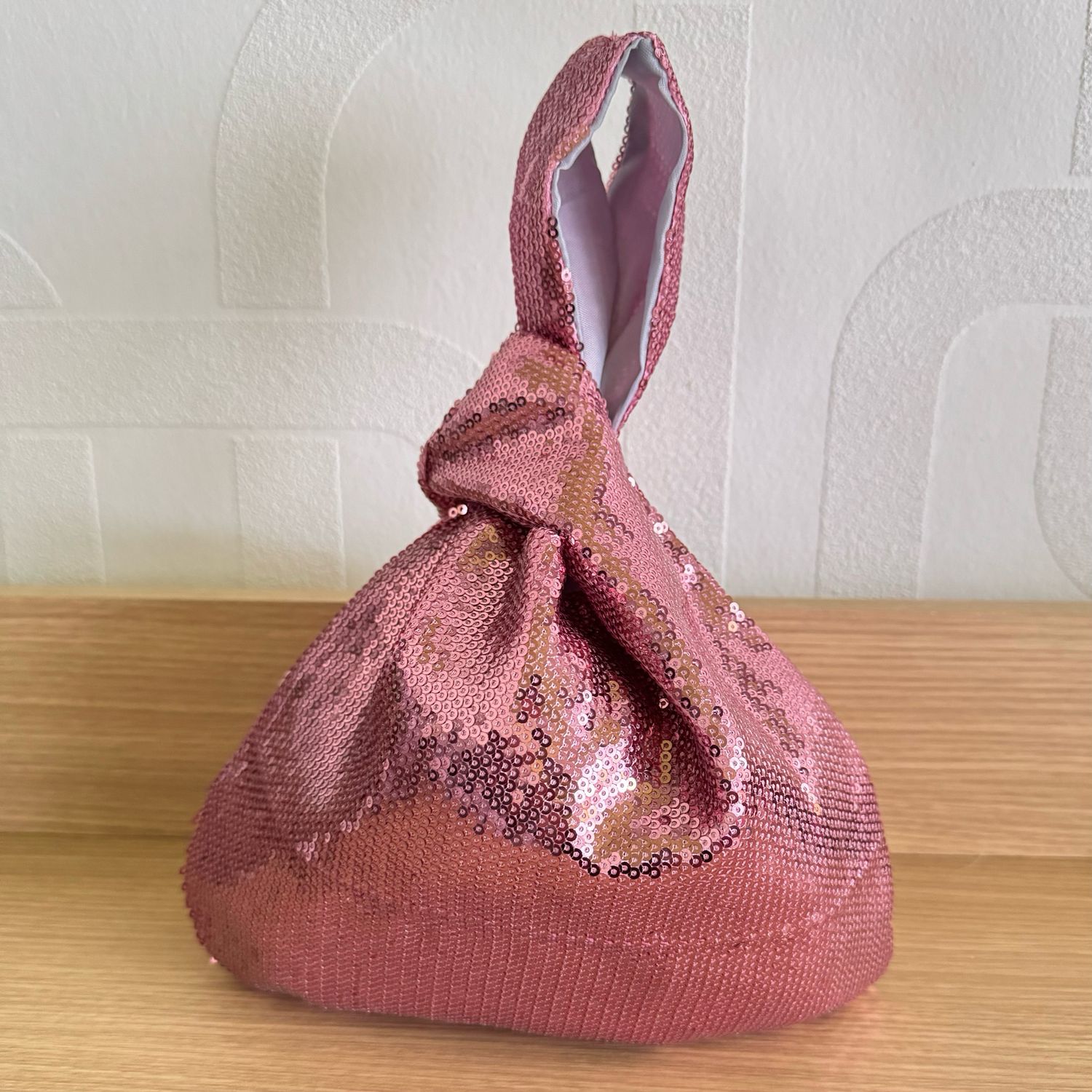 Sequin Knot Pouch Dusty Rose