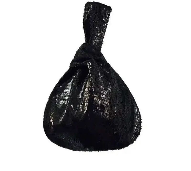 Sequin Knot Pouch Black