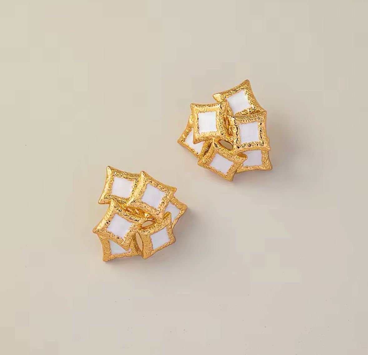 Geometric Irregular White Stud Earrings
