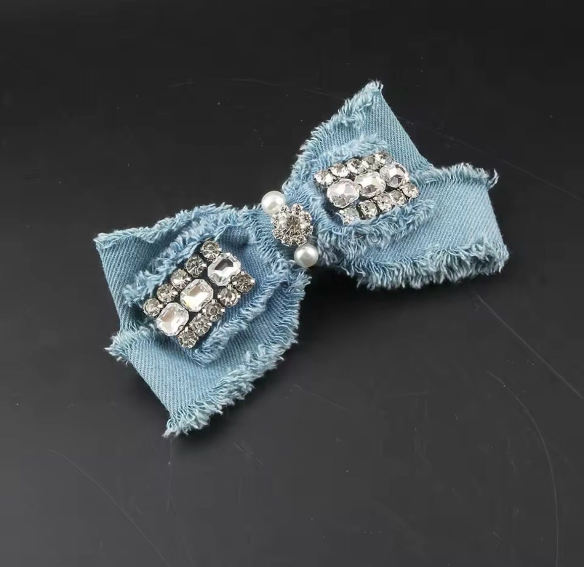 Denim Blue Pearl Hairbow