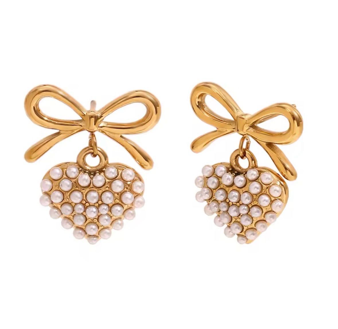 Bowknot Heart Stud  Earrings