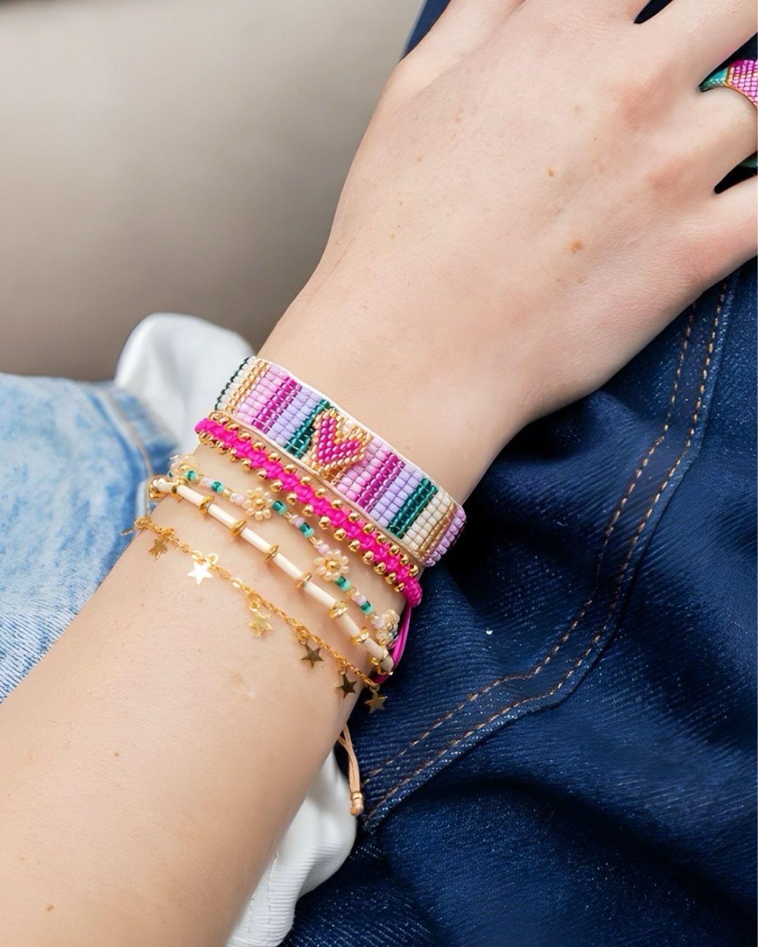 Set de Pulseras Fucsia Flowers