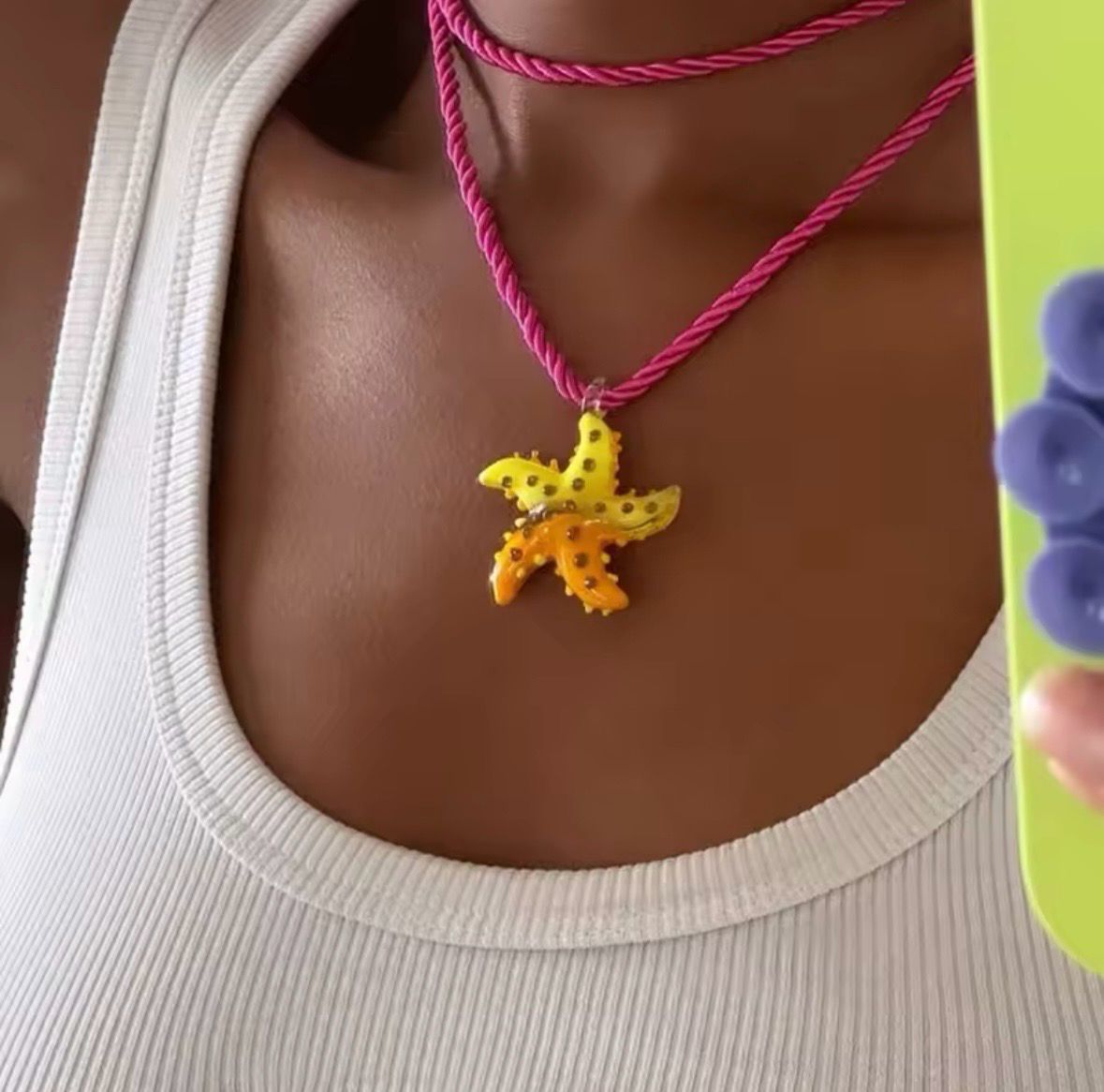 Yellow Starfish Pink long Necklace