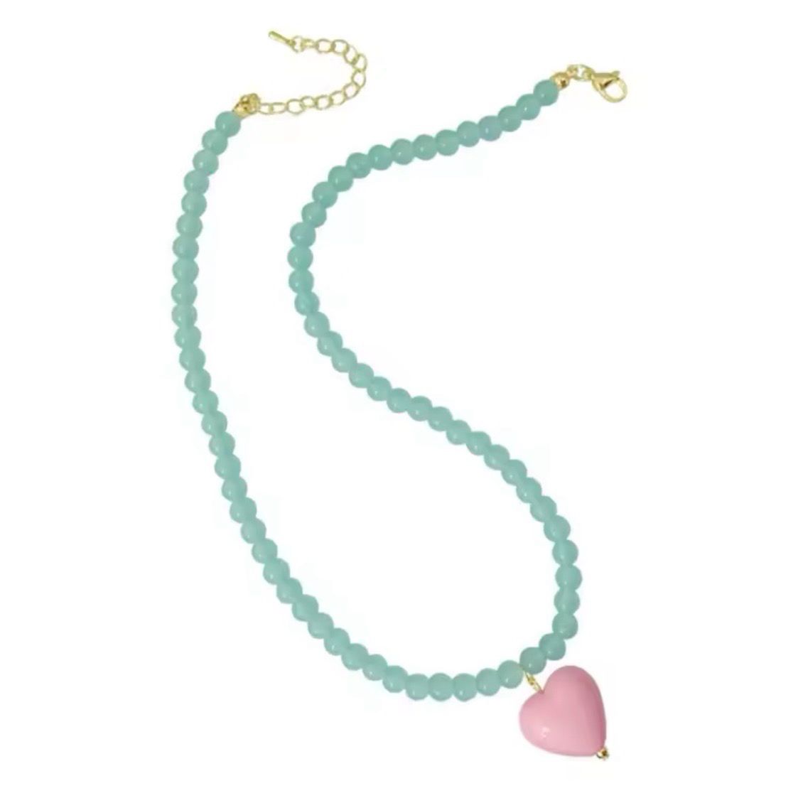 Turquoise Pink Heart Necklace