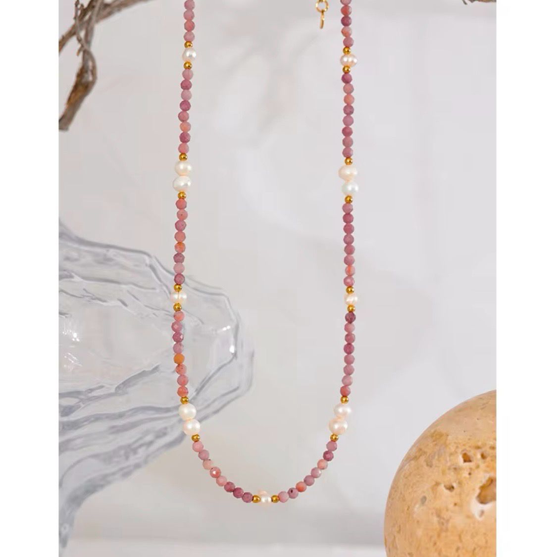 Pink Stone Pearl Necklace